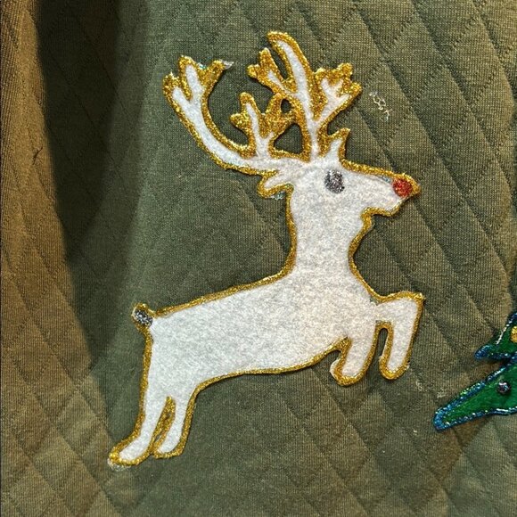 3D Ugly Christmas Sweater Santa Reindeer Gifts Unisex XL Olive Green Upcycle - Picture 9 of 10